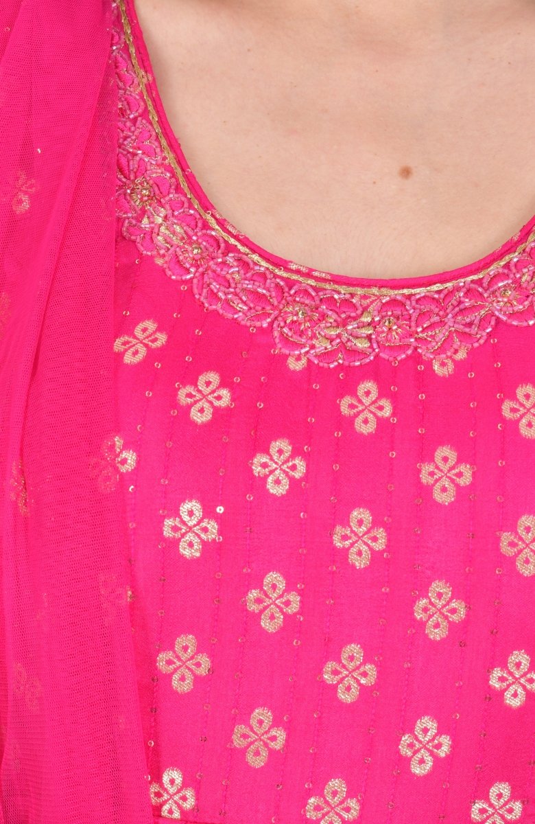 Pink Sequin Anarkali Gown With Dupatta
