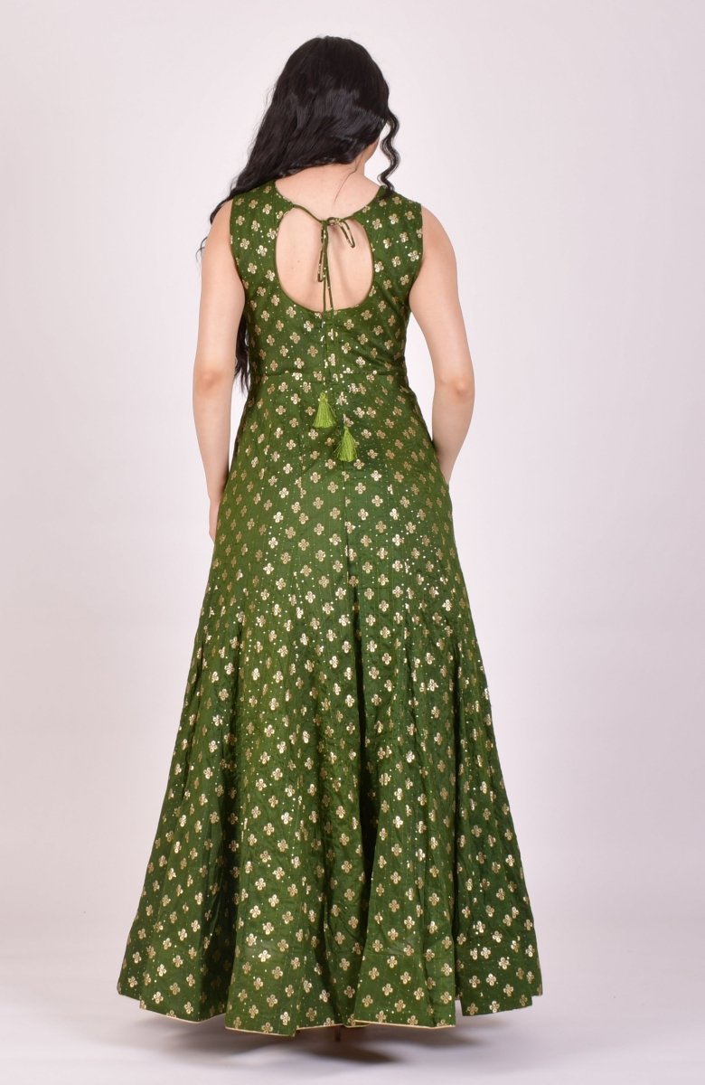 Green Sequin Anarkali Gown With Dupatta
