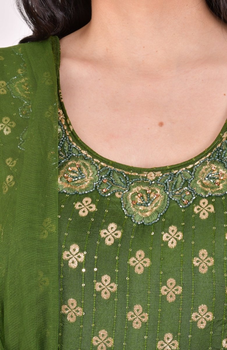 Green Sequin Anarkali Gown With Dupatta