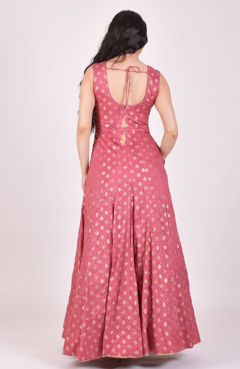 Dusty Pink Sequin Anarkali Gown With Dupatta