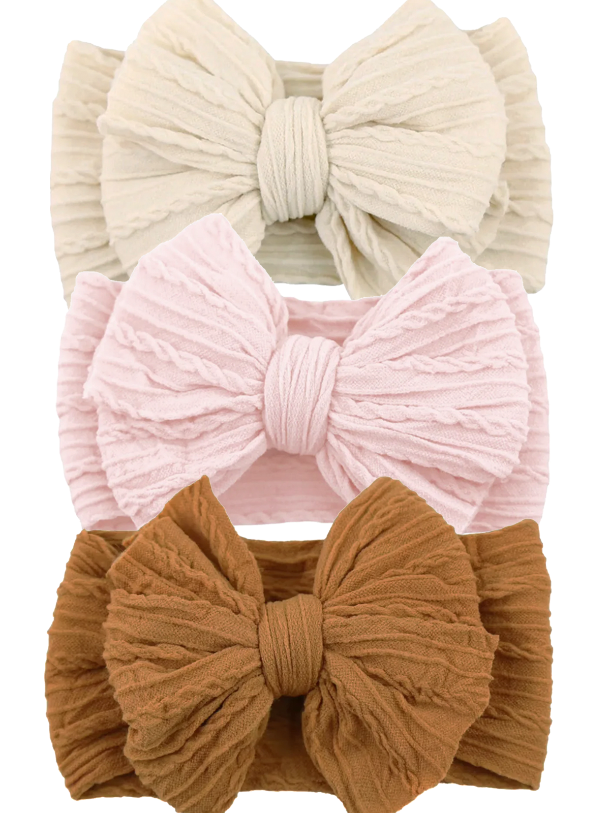 3-Pack Cable Bows, Almond/Barely Blush/Oat