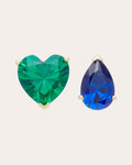 Love & Tears 18K Gold Vermeil Lab-Grown Emerald and Sapphire Asymmetric Stud Earrings
