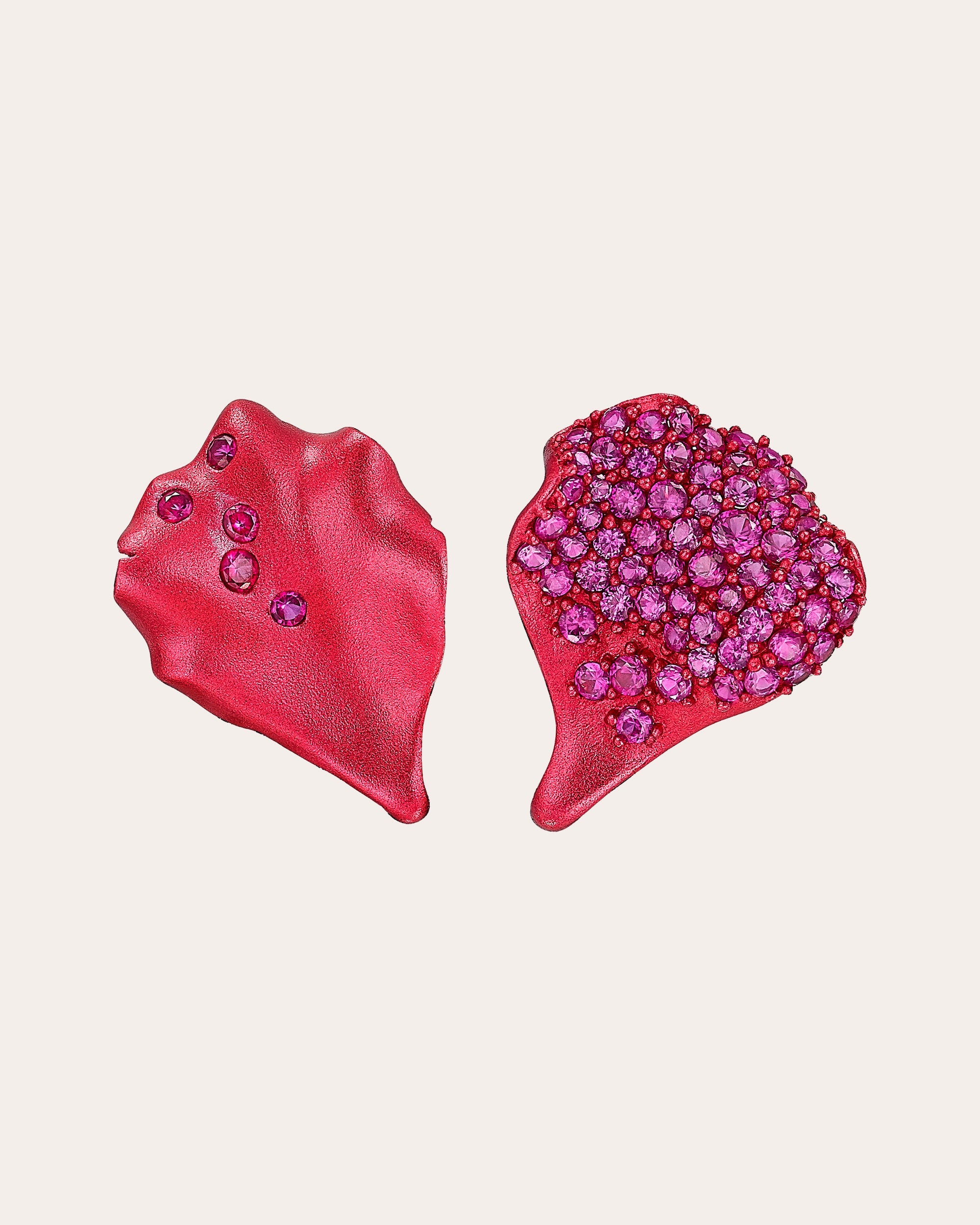 Ruby Petal Asymmetric Stud Earrings