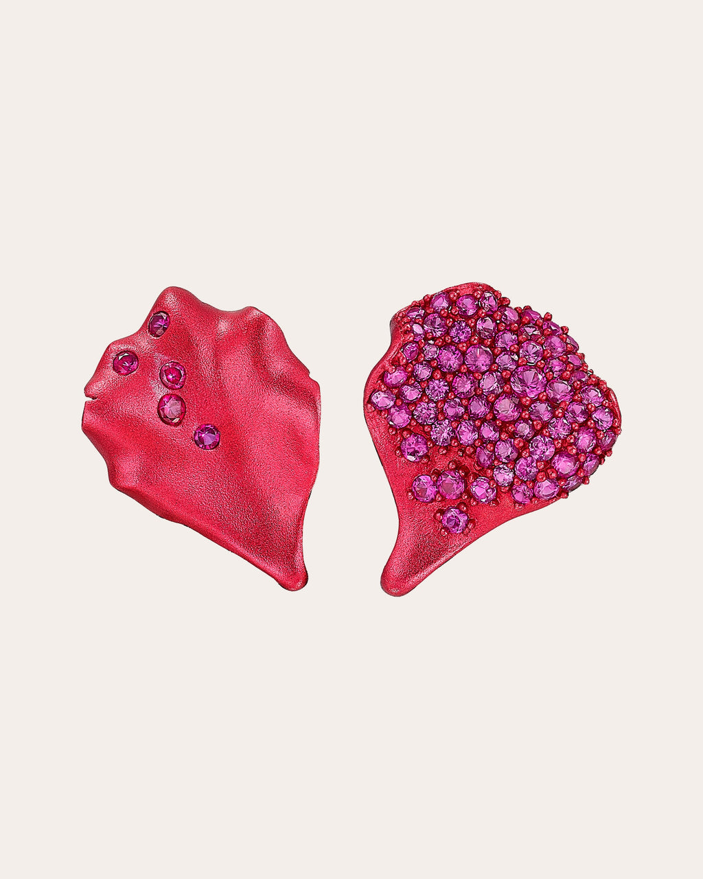 Ruby Petal Asymmetric Stud Earrings