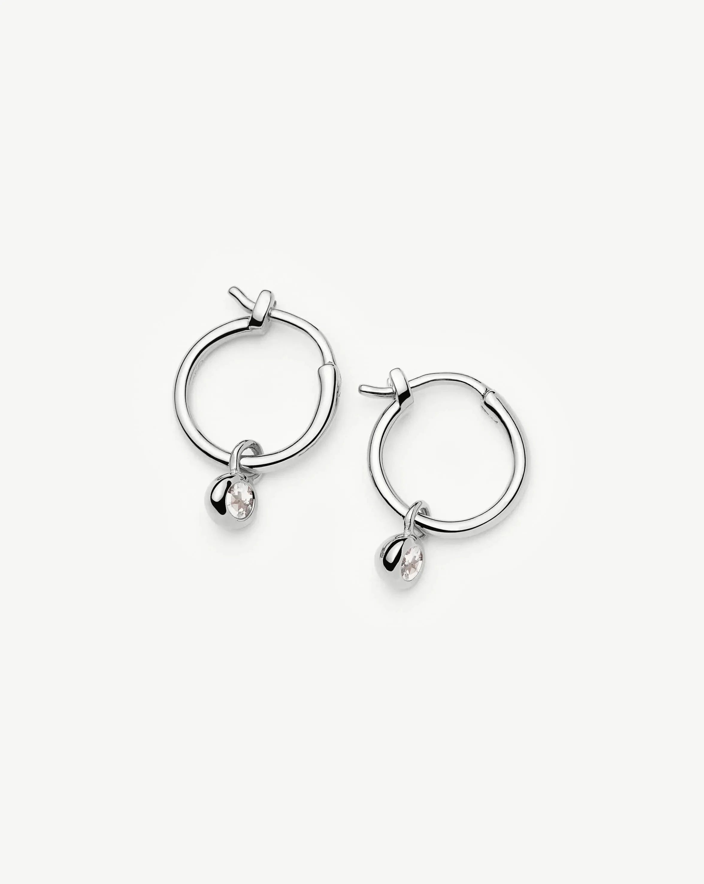 April Birthstone Mini Charm Hoop Earrings | Sterling Silver/Crystal