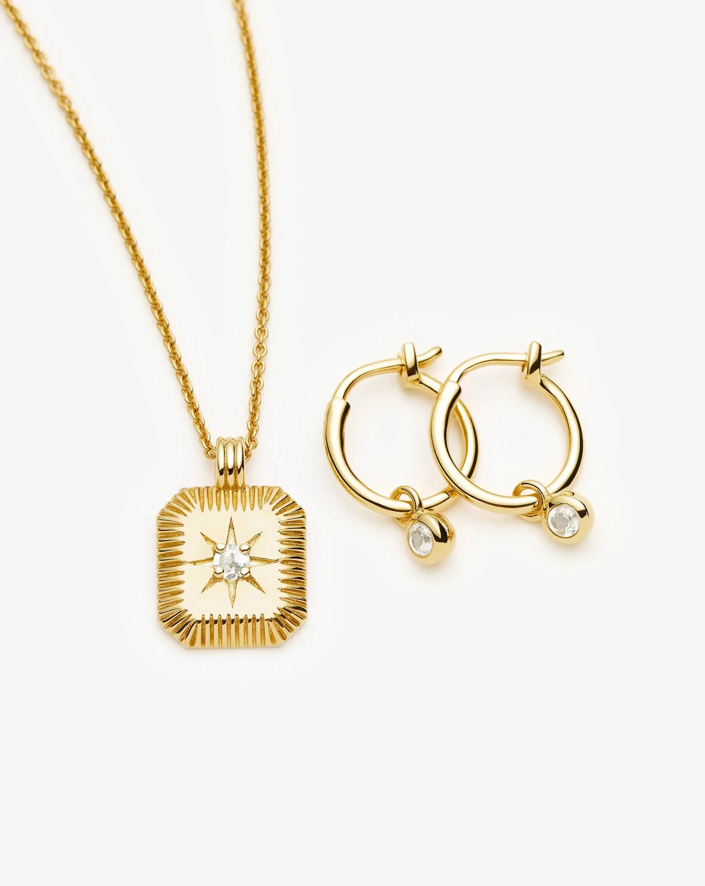 April Birthstone Necklace & Charm Earrings Set | 18ct Gold Vermeil/Crystal
