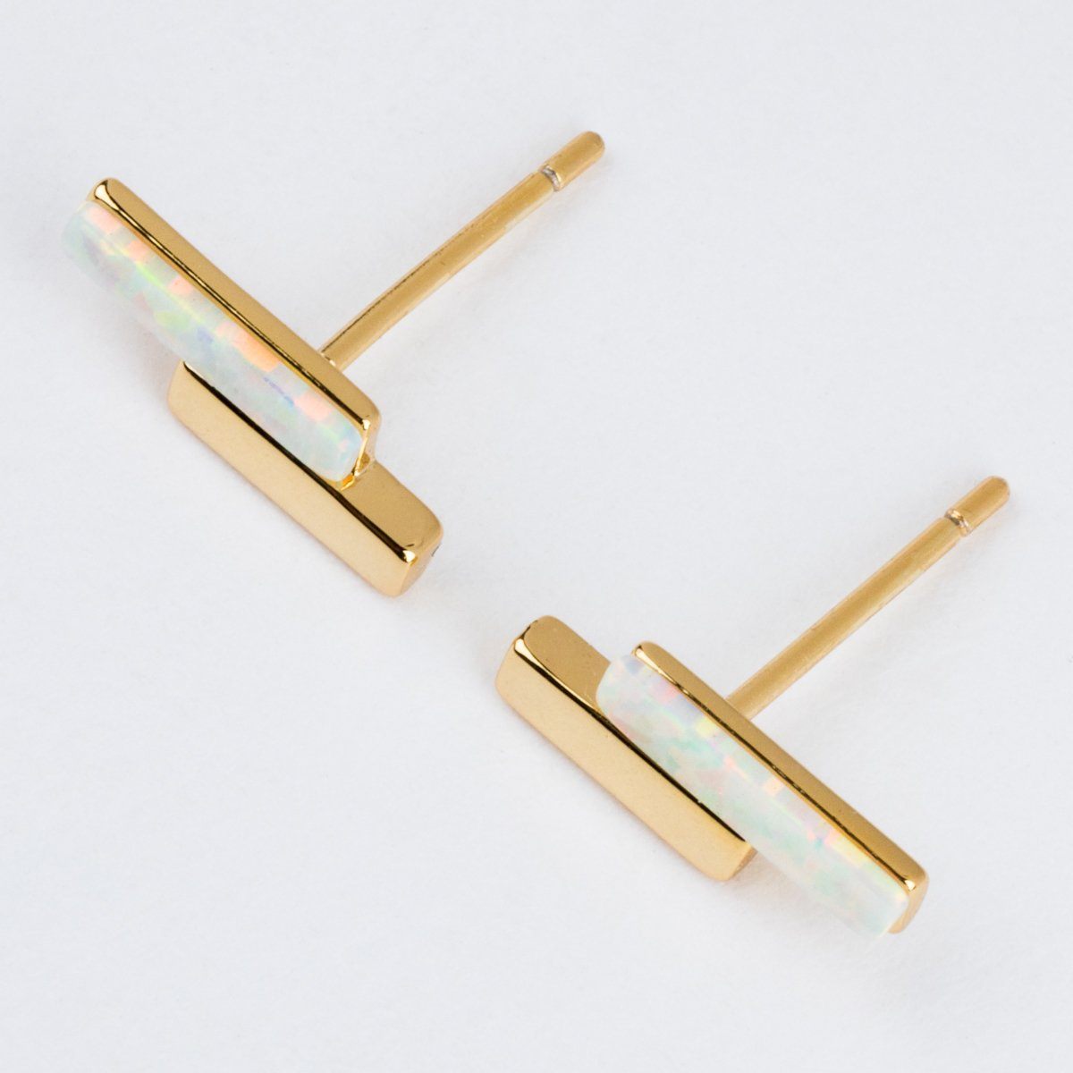 Mod Bar Gem Stud Earrings with Opal