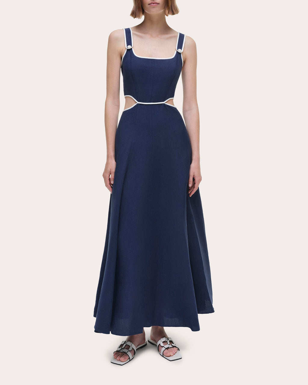 Amren Cutout Linen-Blend Midi Dress