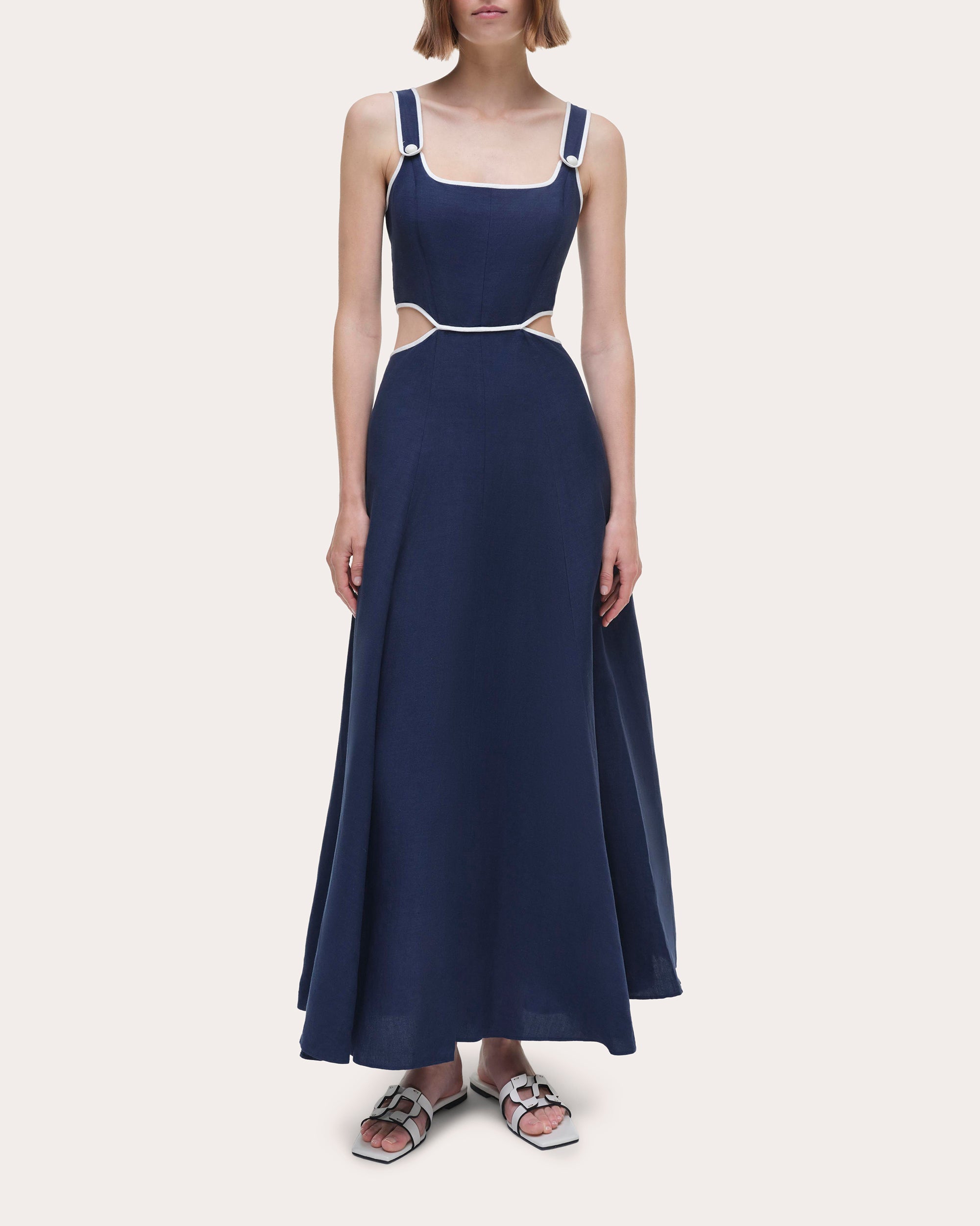 Amren Cutout Linen-Blend Midi Dress