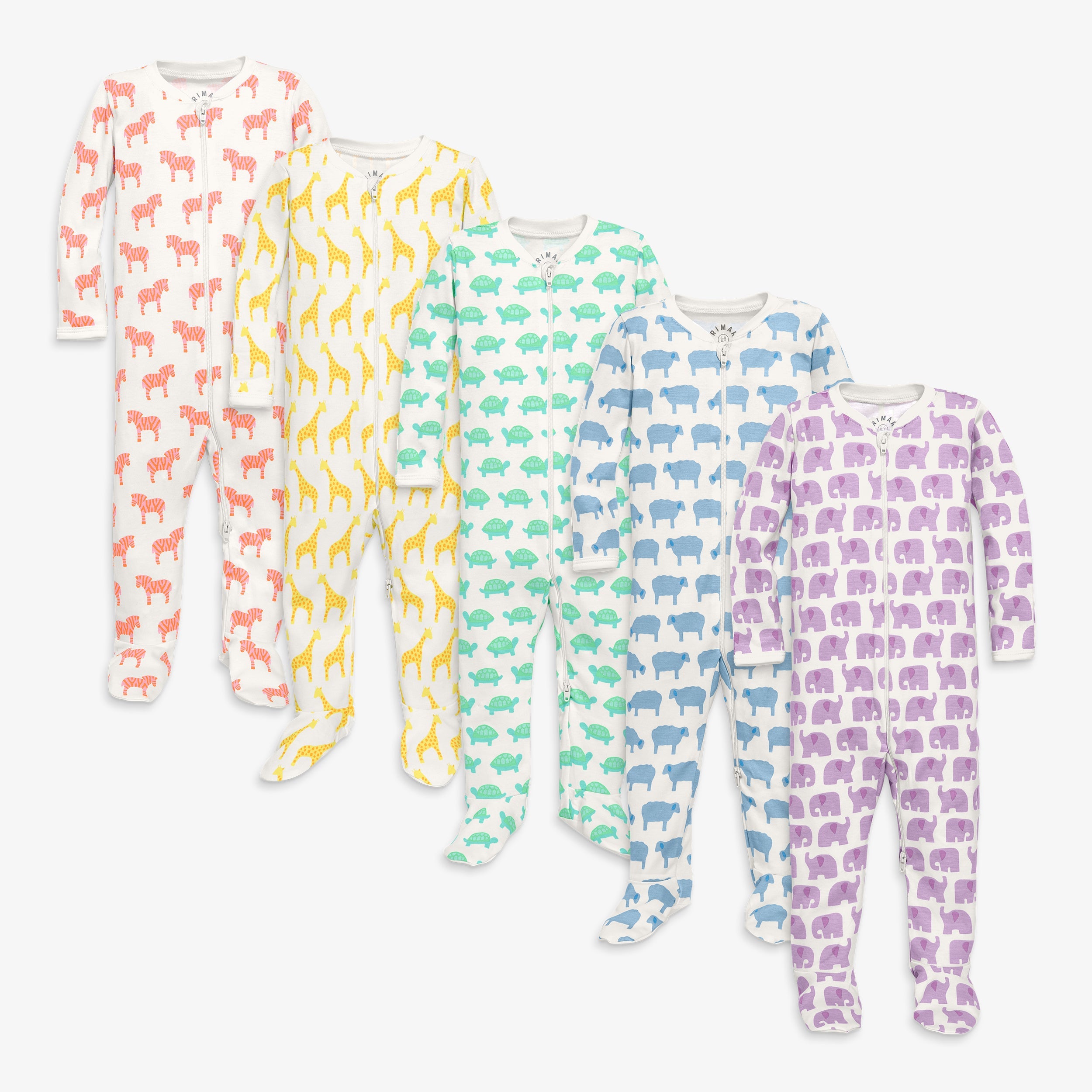Baby animal friends organic zip footie 5-pack gift set