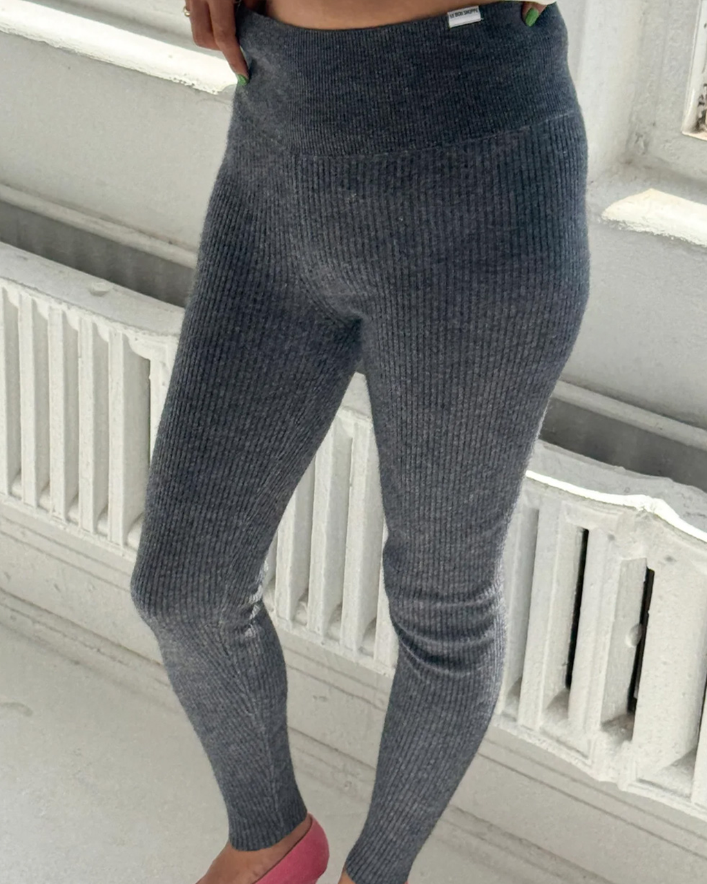 Cashmere Ribbed Leggings - Charcoal