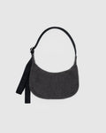 Small Denim Crescent Bag w/ Key Leash - Washed Black Denim