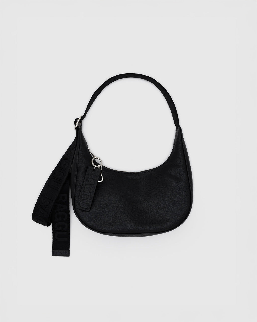 Small Recycled Leather Crescent Bag - Black