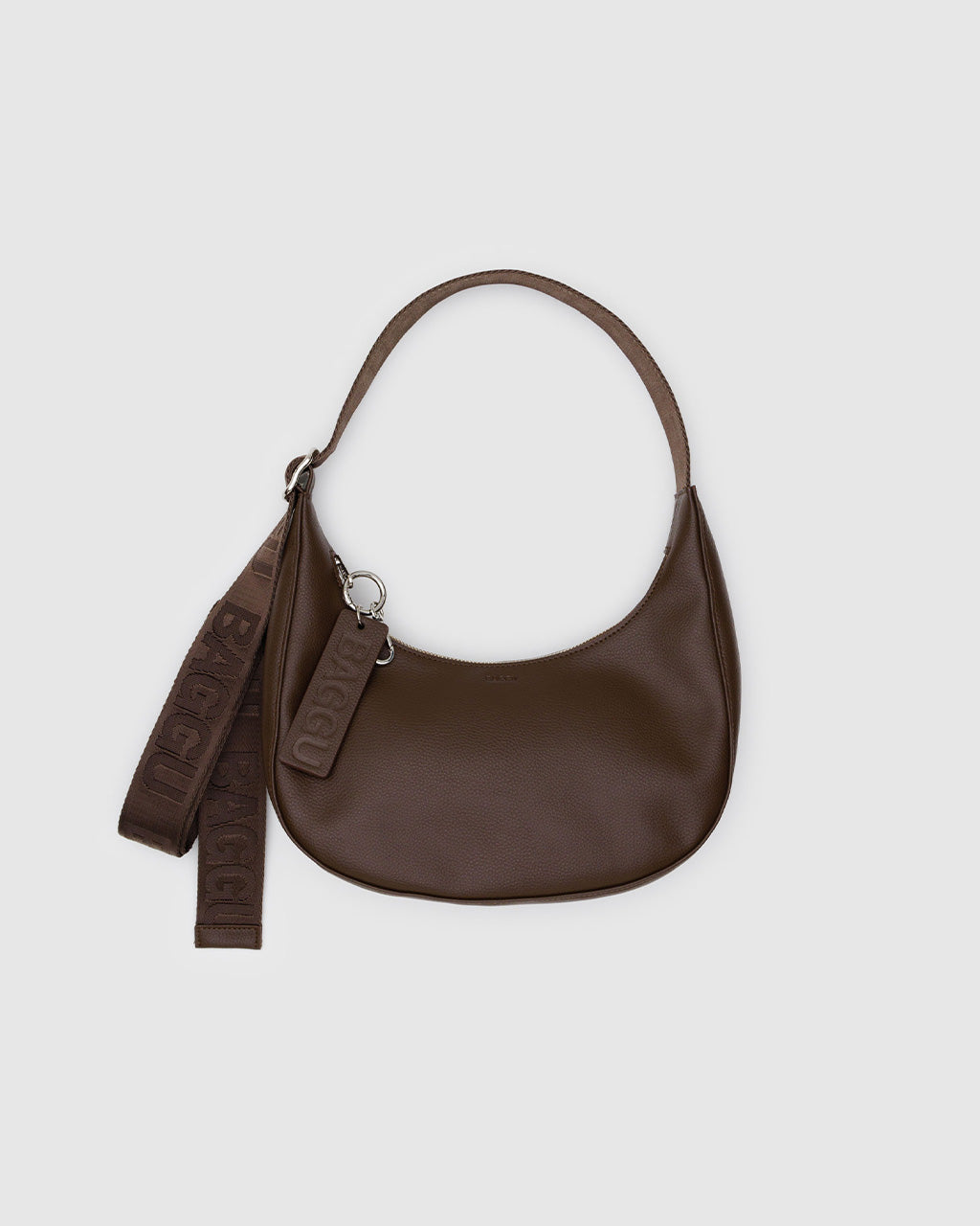 Small Recycled Leather Crescent Bag - Brown