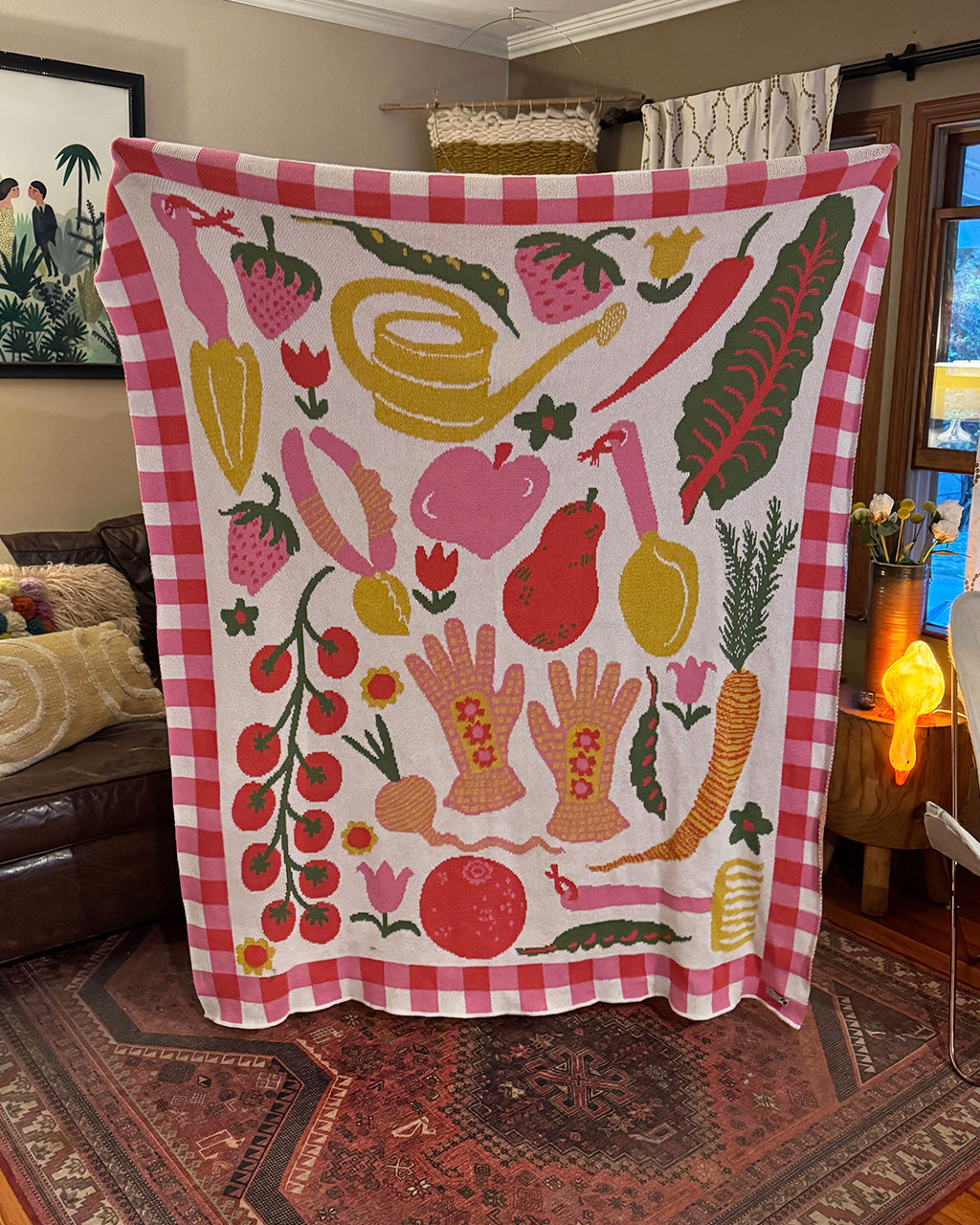 Cutie Fruity Garden Knit Blanket - Berry