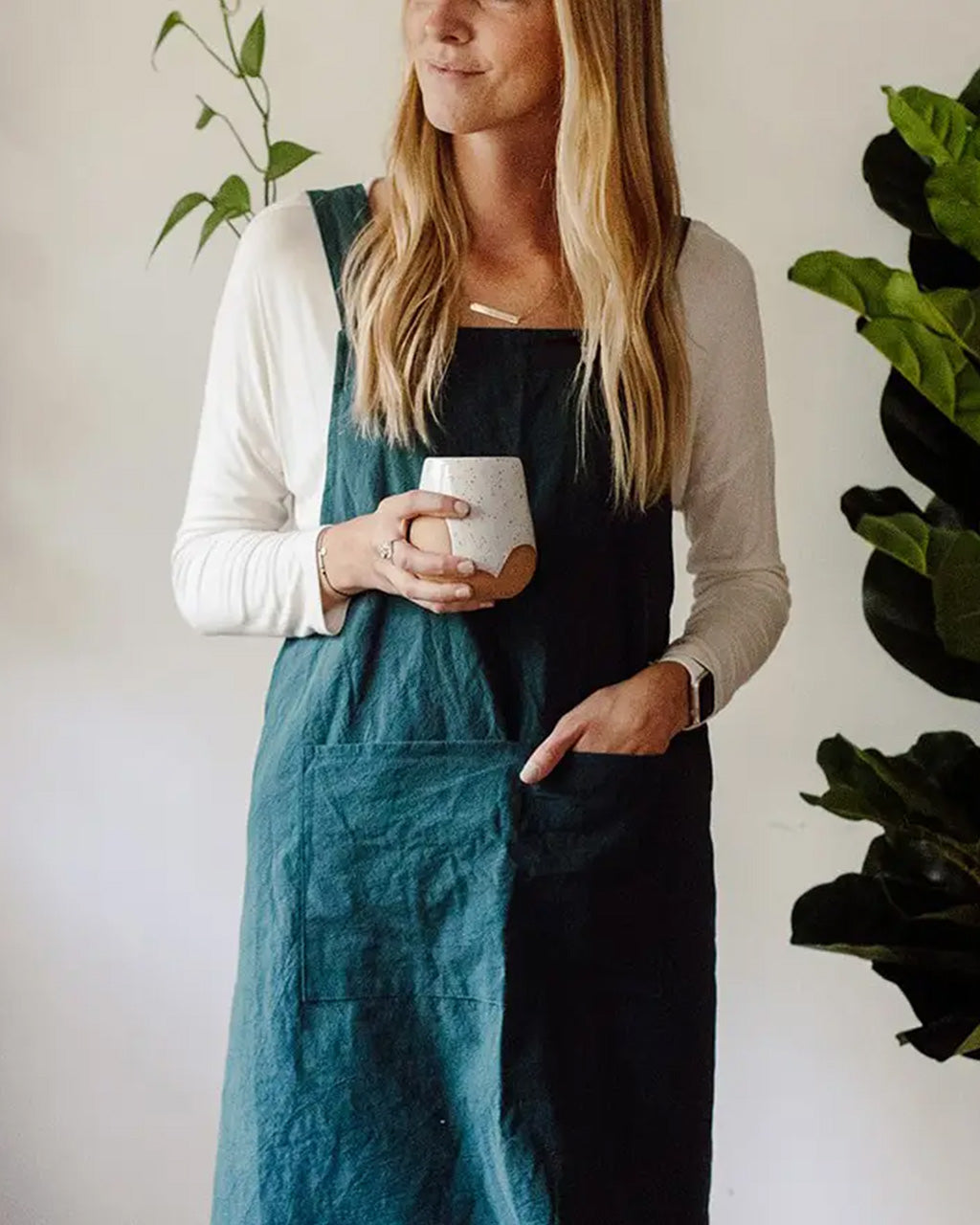 Cross Back Apron - Peacock Blue