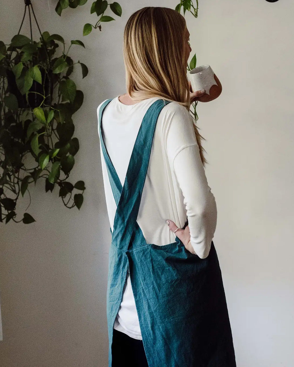 Cross Back Apron - Peacock Blue