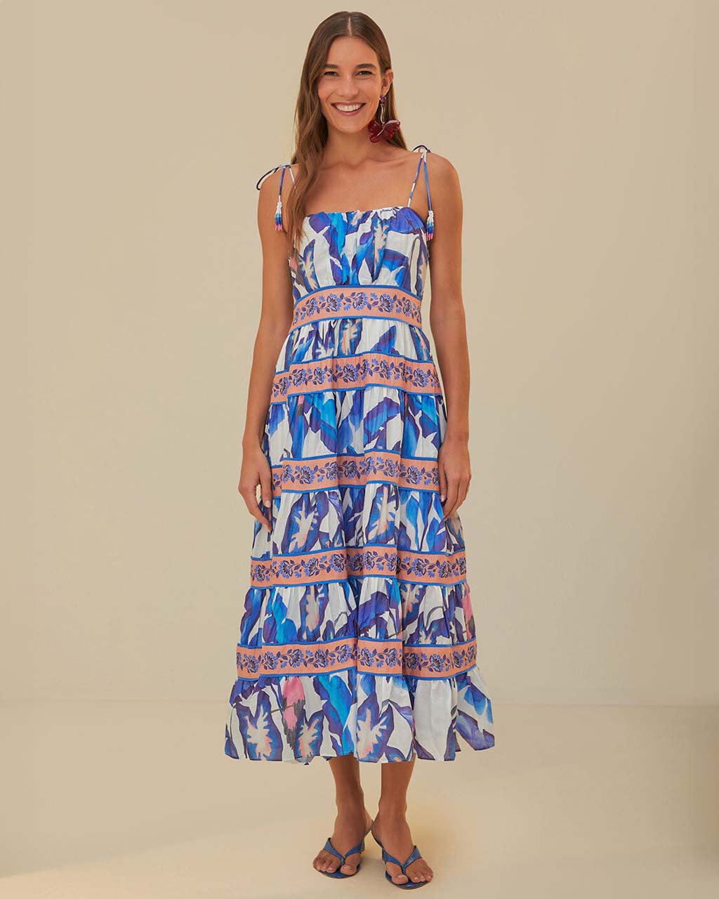 Off-White Blue Foliage Midi Dress