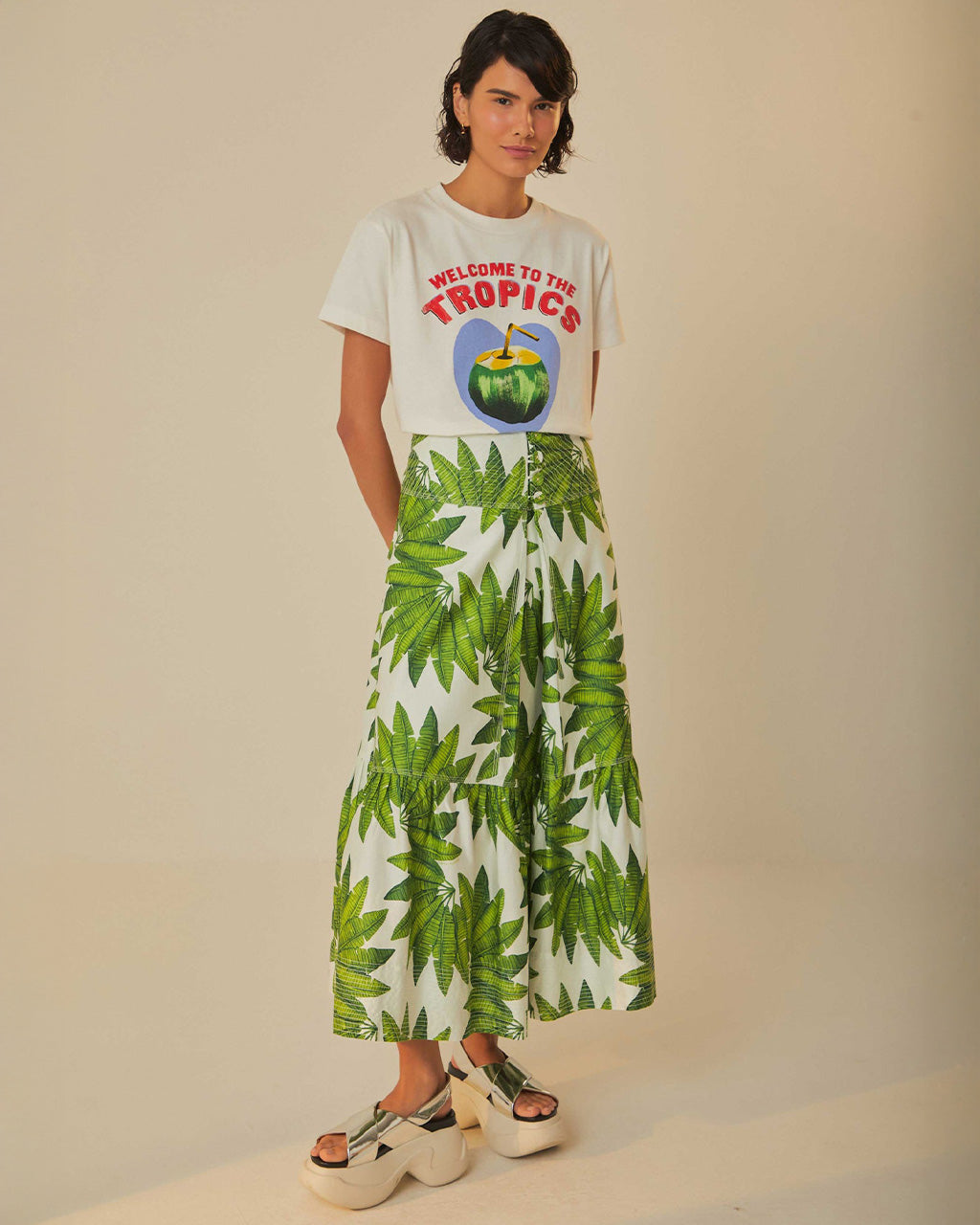 Off-White Palm Fan Organic Cotton Maxi Skirt