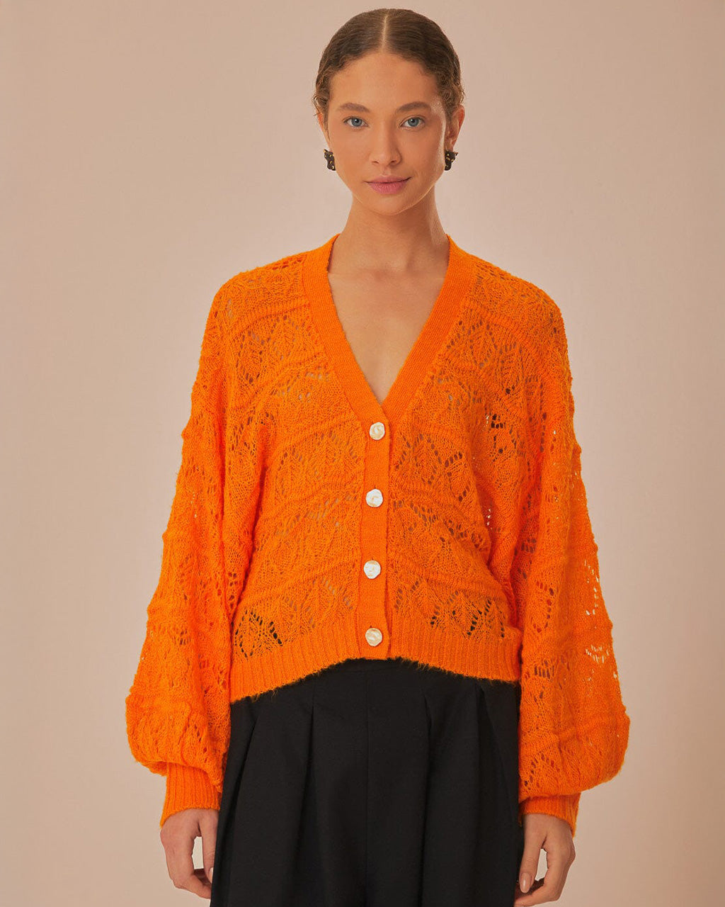 Orange Textured Knit Cardigan