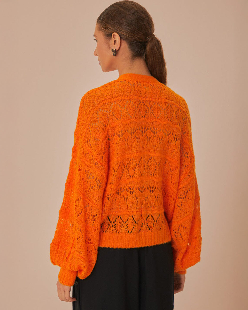 Orange Textured Knit Cardigan