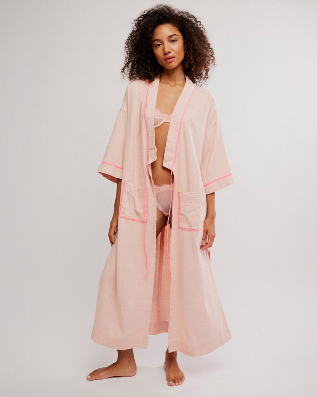 Close To Home Flannel Robe - Neon Peach