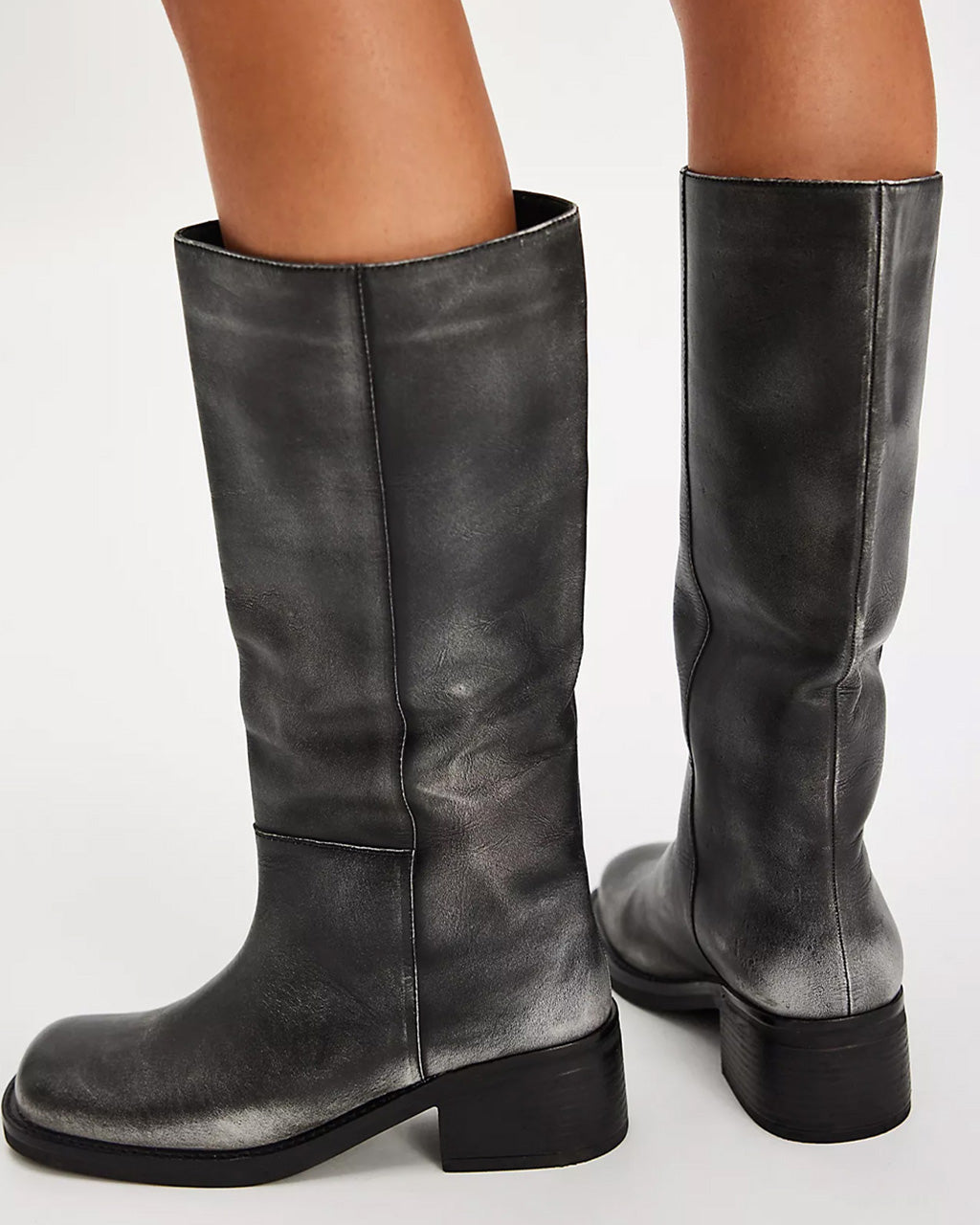 Dana Distressed Pull-On Boot - Black Leather