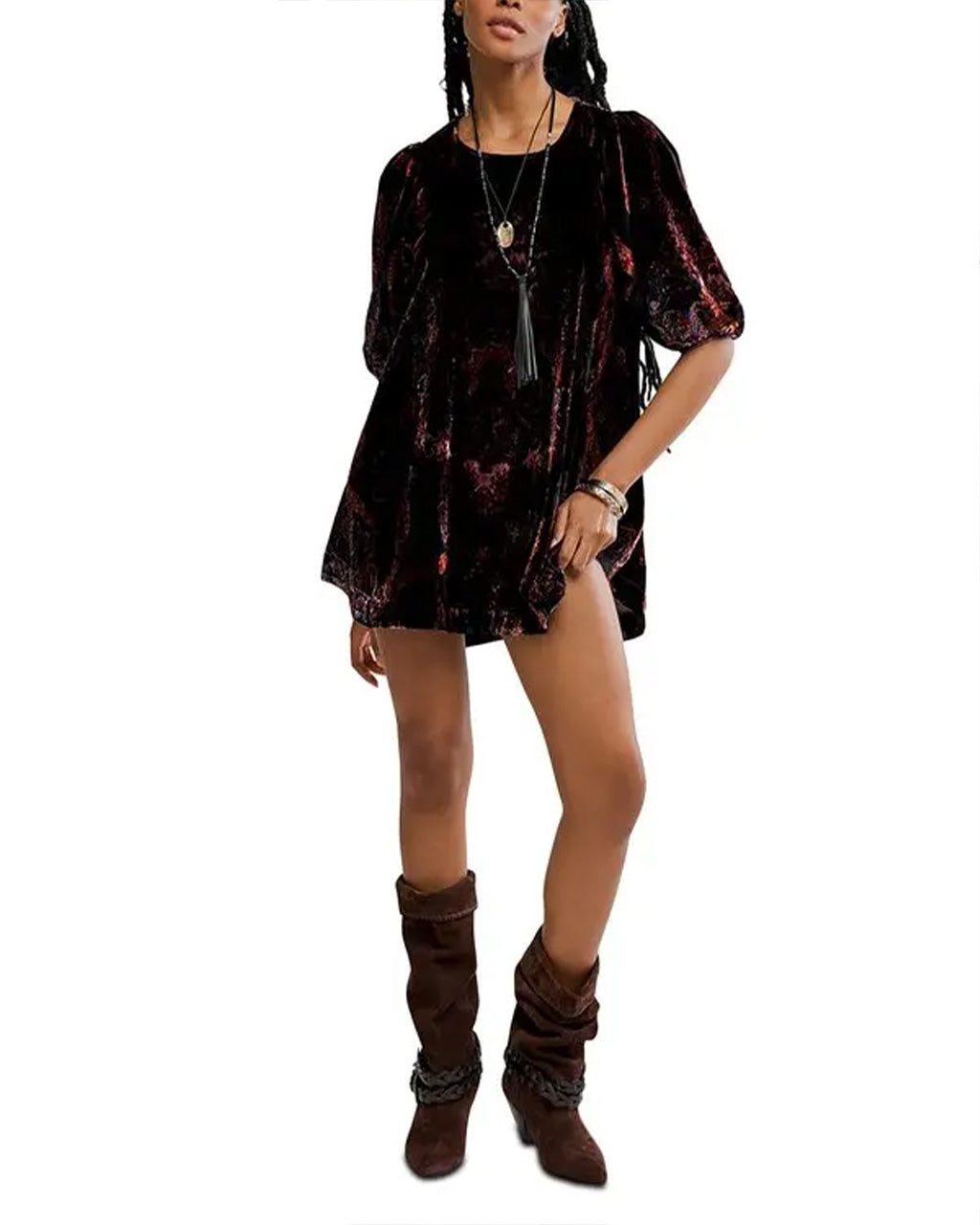 Maye Printed Velvet Tunic - Dark Black Combo