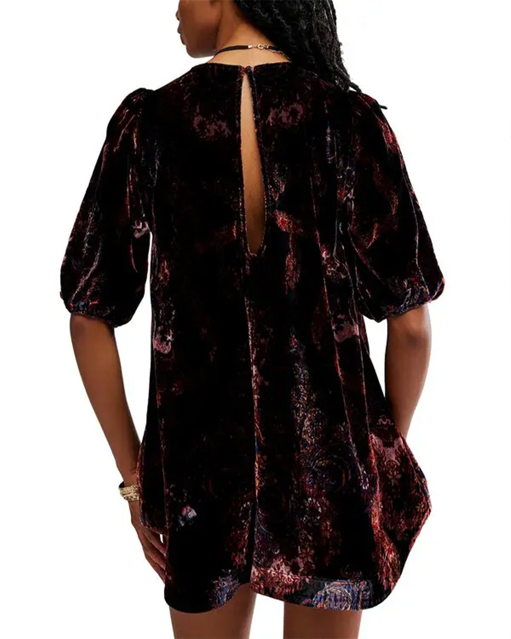 Maye Printed Velvet Tunic - Dark Black Combo