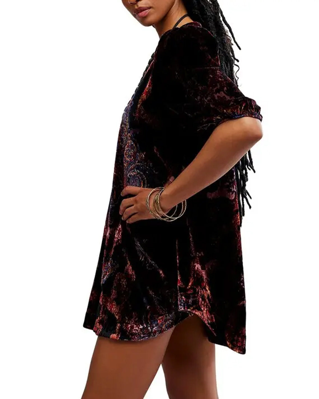 Maye Printed Velvet Tunic - Dark Black Combo