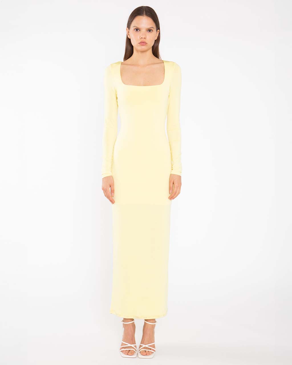 Lemon Yellow Square Neck Maxi Dress