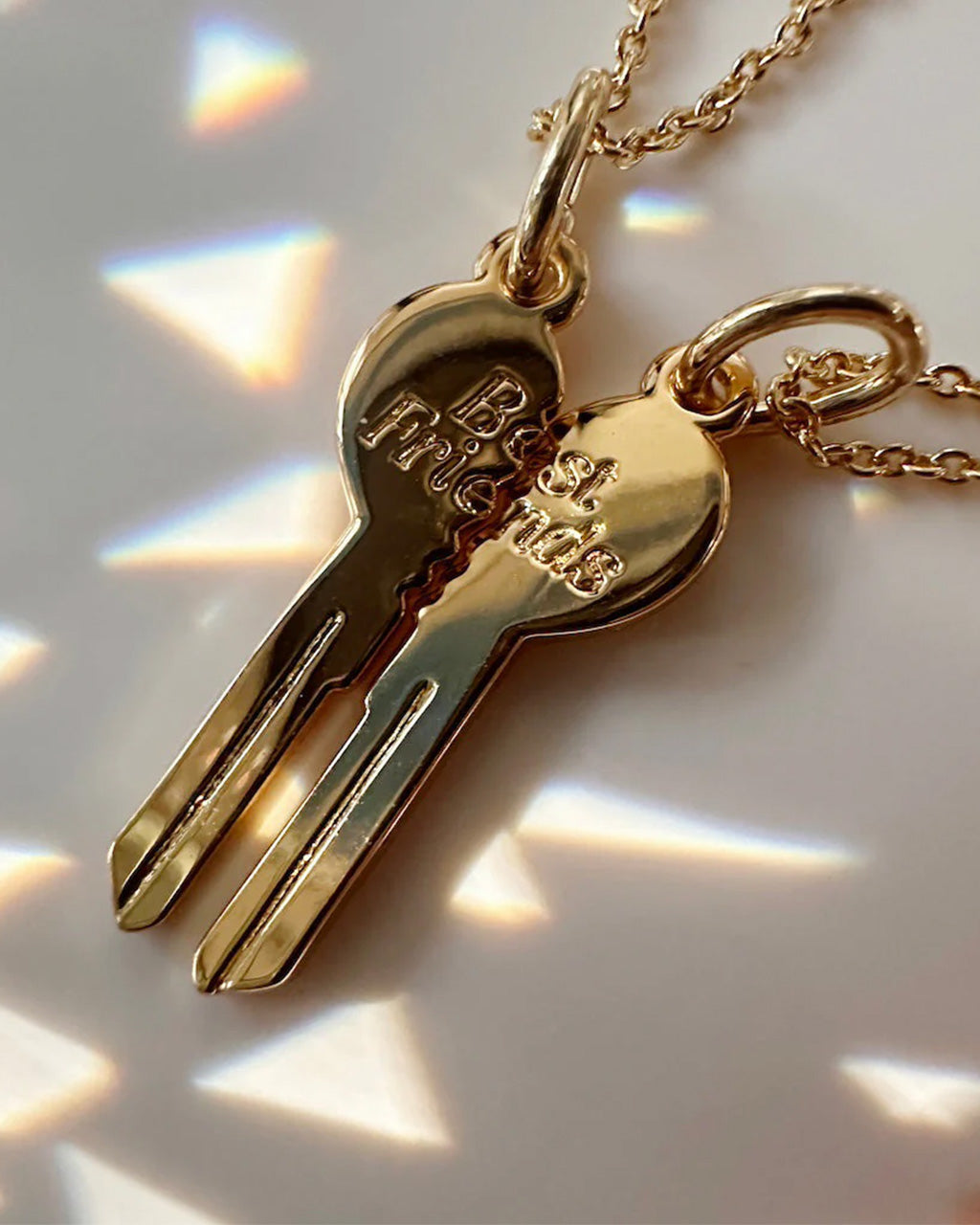 Gold BFF Heart Key Necklace Duo