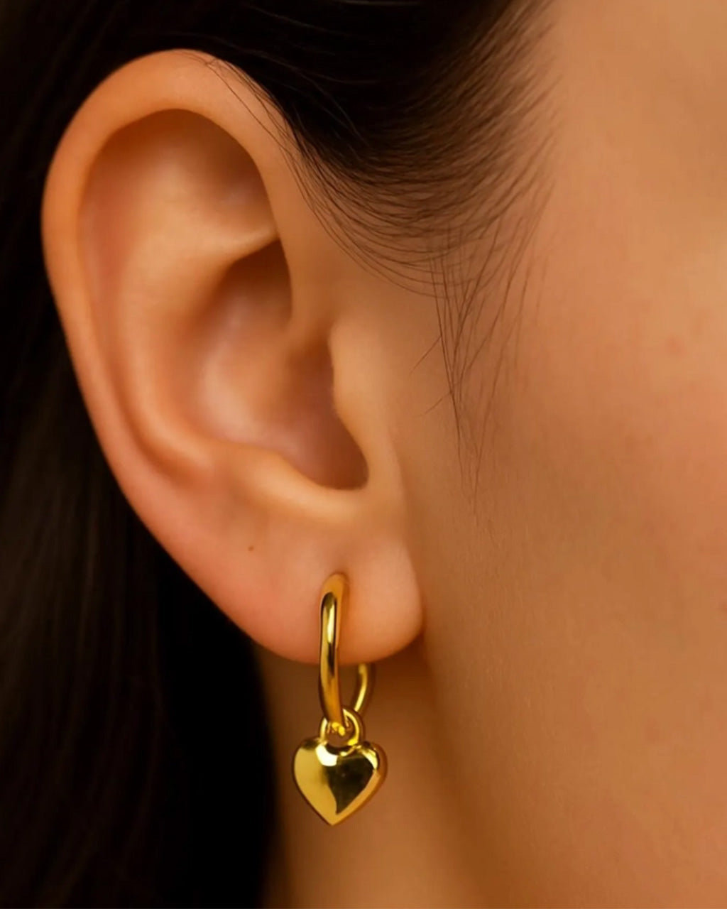 Charm Heart Huggie Hoop Earrings - Yellow Gold