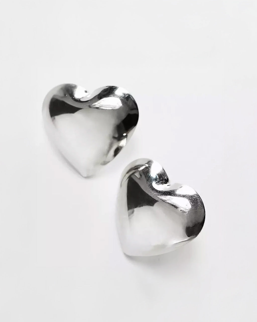 Oversized Silver Puffy Heart Earrings