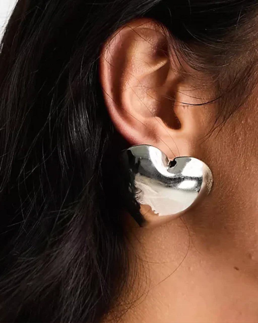 Oversized Silver Puffy Heart Earrings