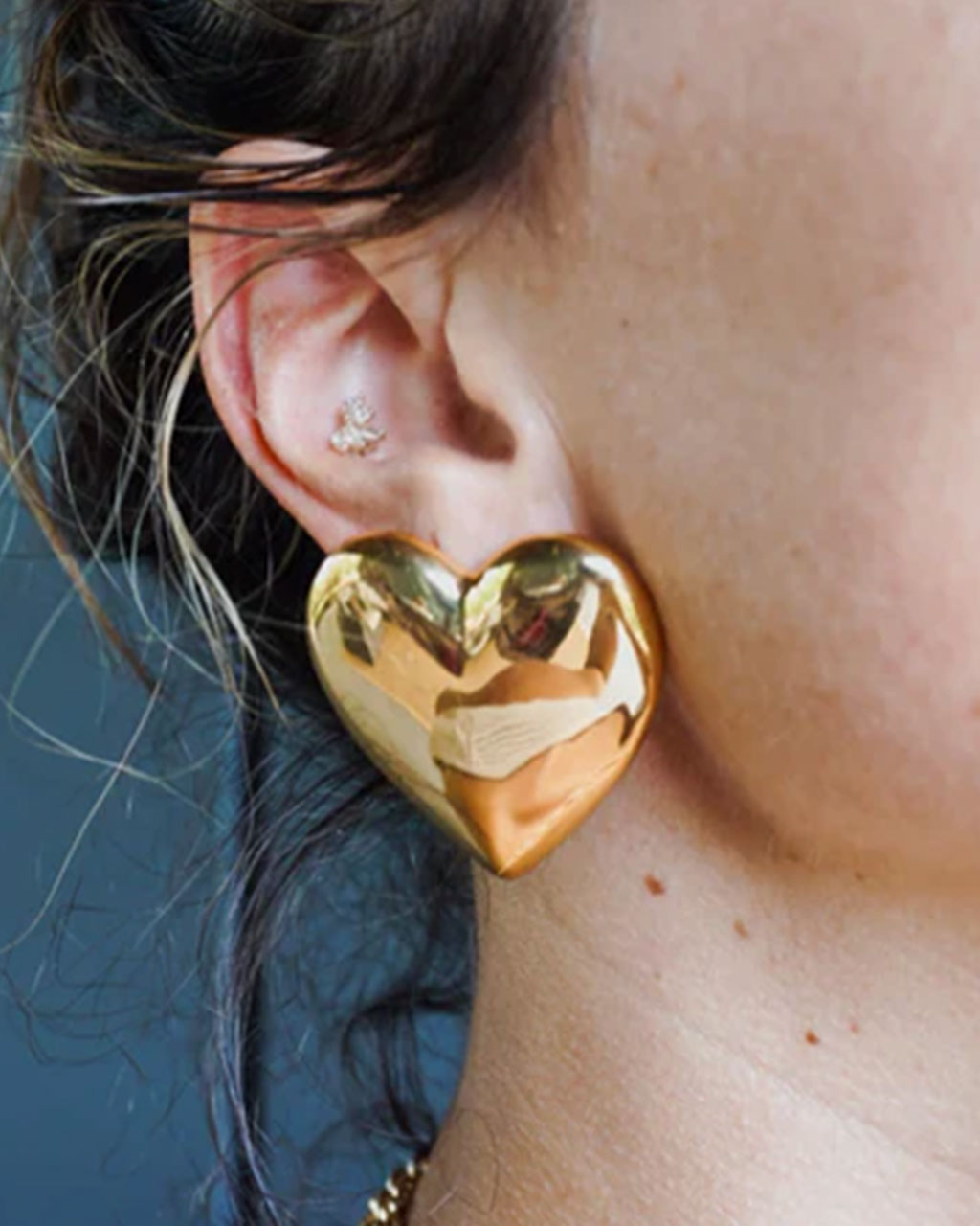 Oversized Gold Puffy Heart Earrings
