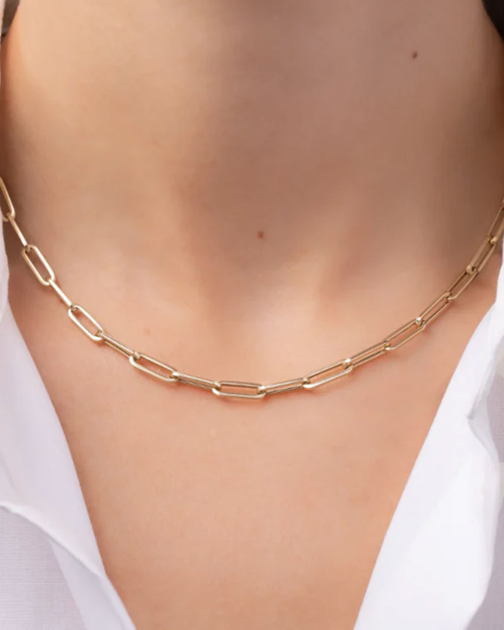 Stainless Steel Paper Clip Necklace - Gold