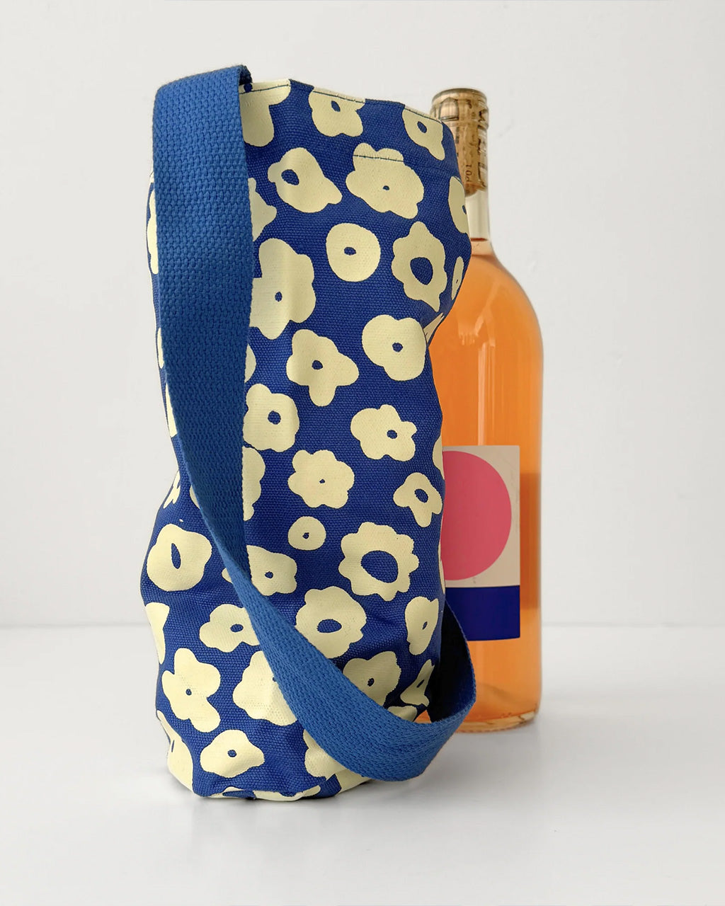 The Celeste Wine Tote - White + Cobalt