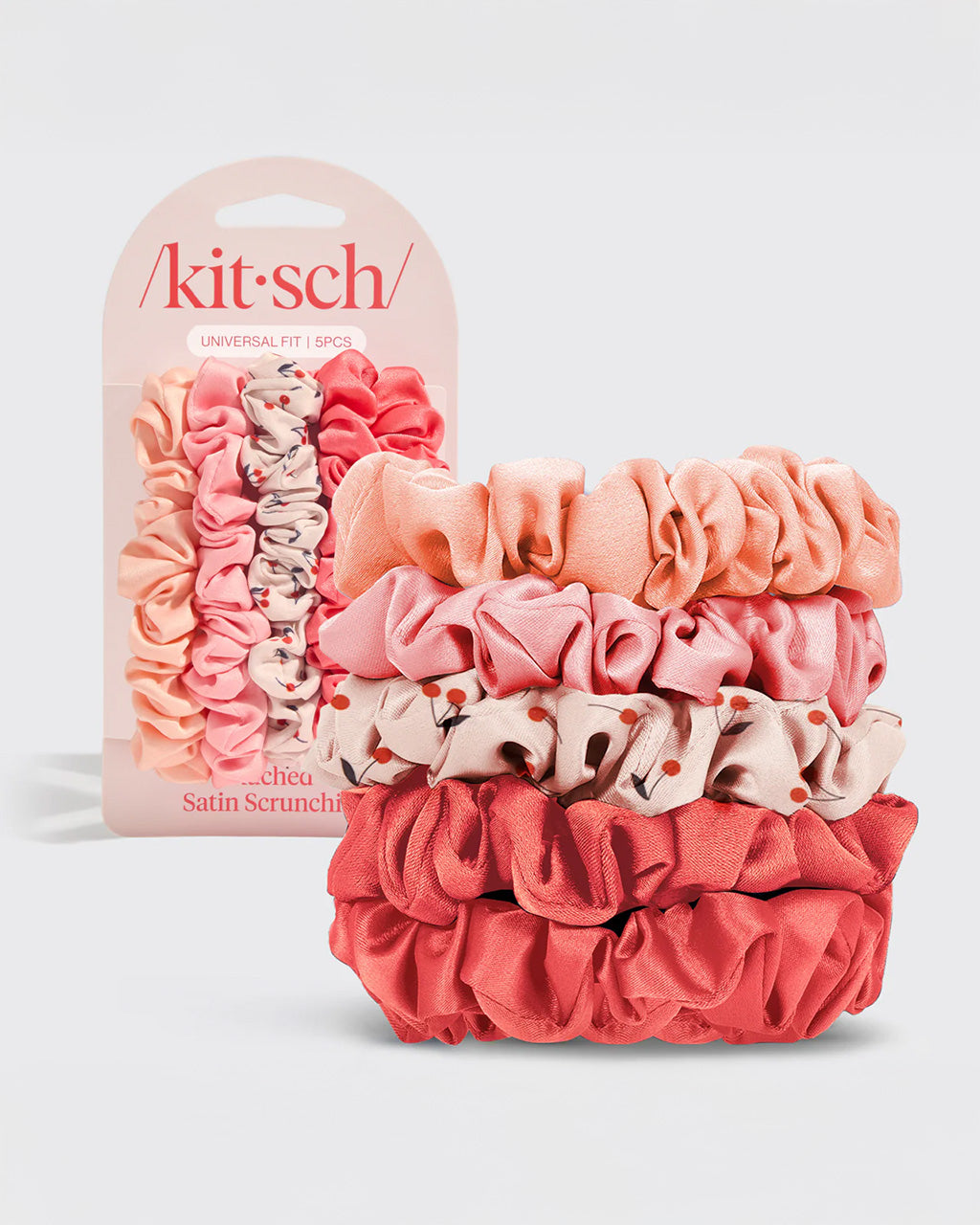 Cherry Blossom Ruched Satin Scrunchies - Set of 5