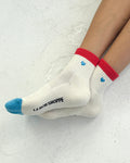Embroidered Color Block Girlfriend Socks - Blue Red + Heart