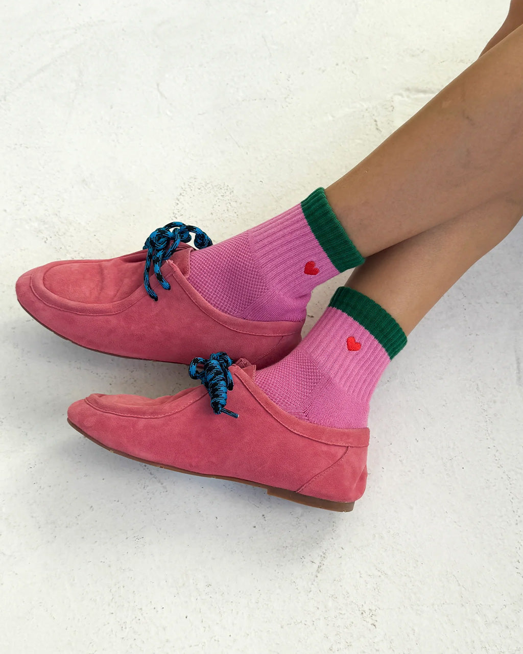 Embroidered Color Block Girlfriend Socks - Rose Green + Heart