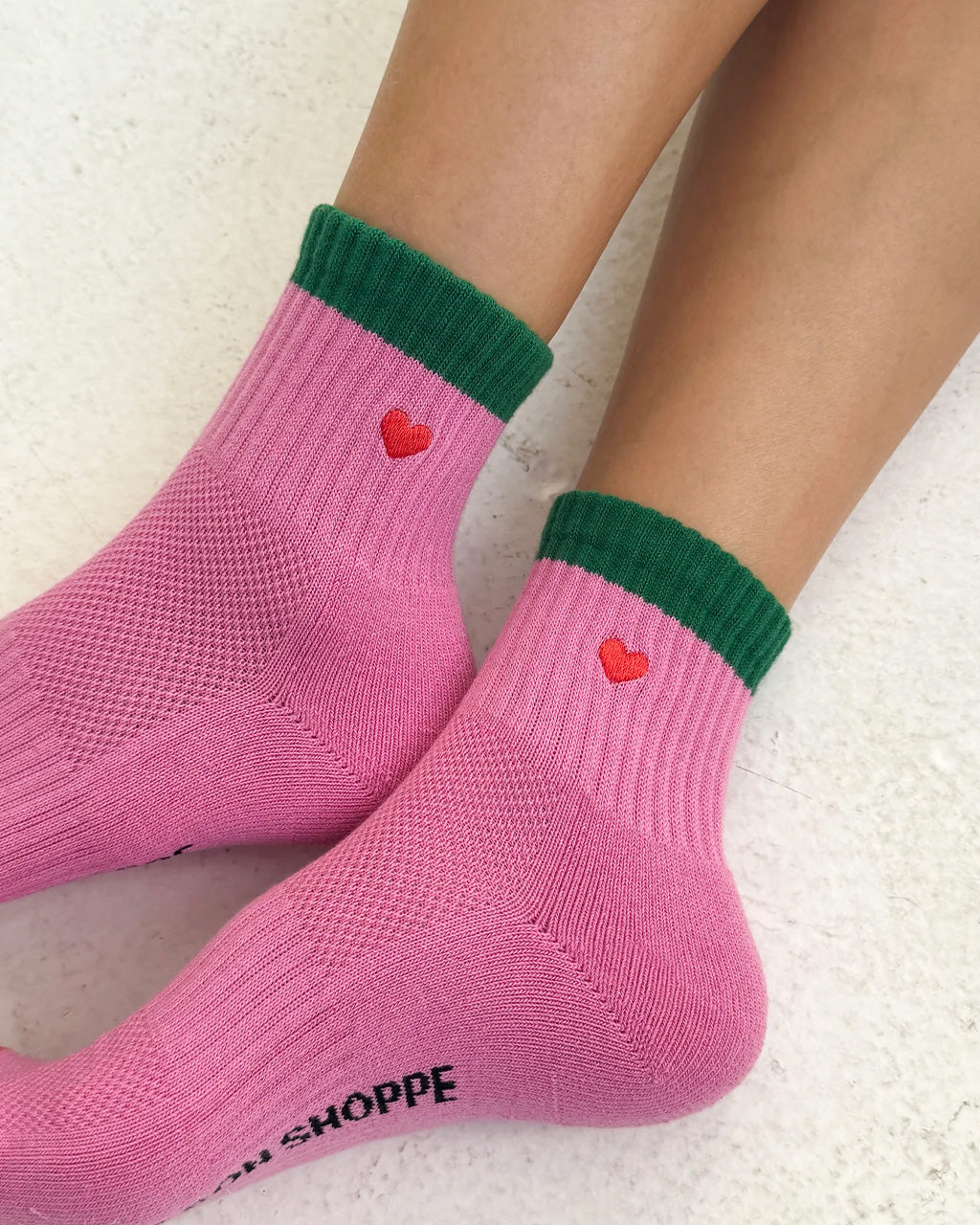 Embroidered Color Block Girlfriend Socks - Rose Green + Heart