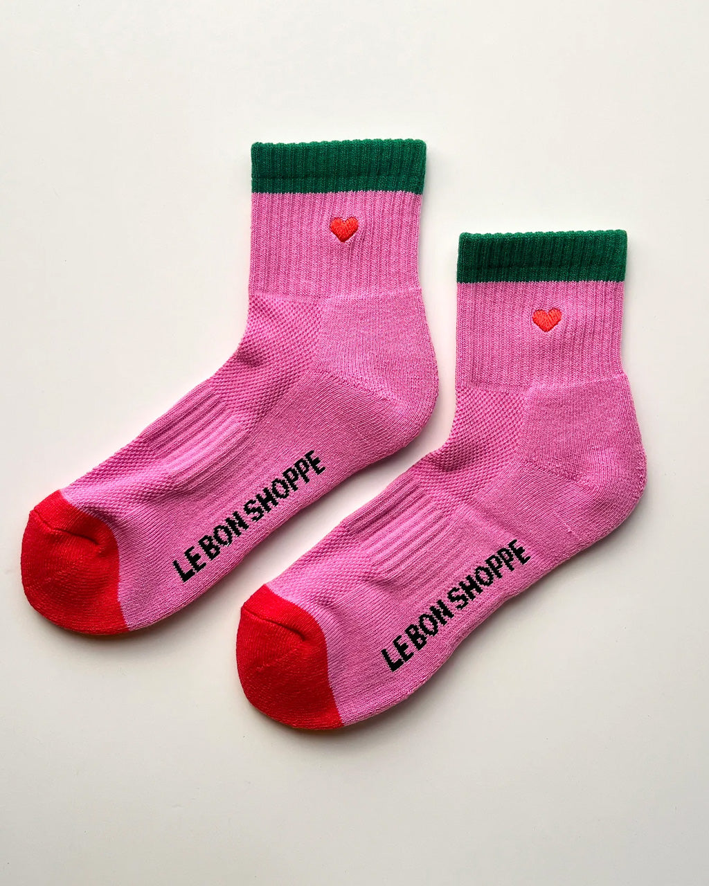 Embroidered Color Block Girlfriend Socks - Rose Green + Heart