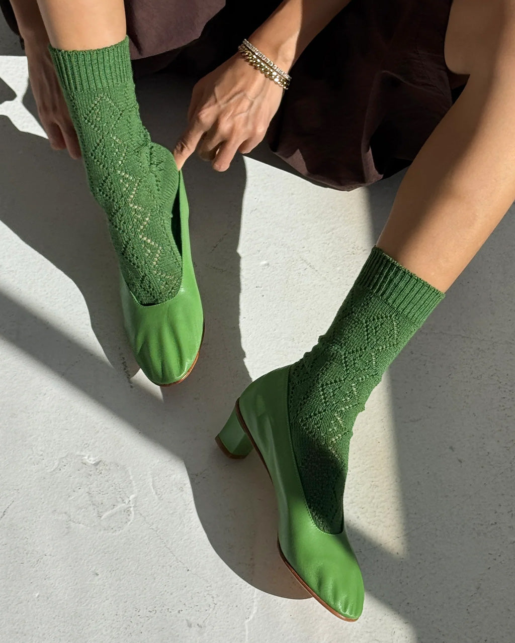 Modal Eyelet Socks - Palm Green