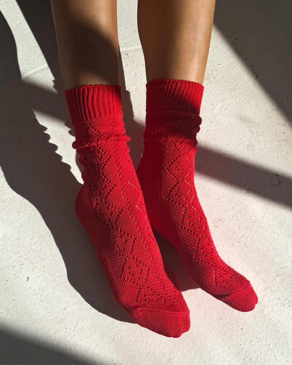 Modal Eyelet Socks - Poppy Red