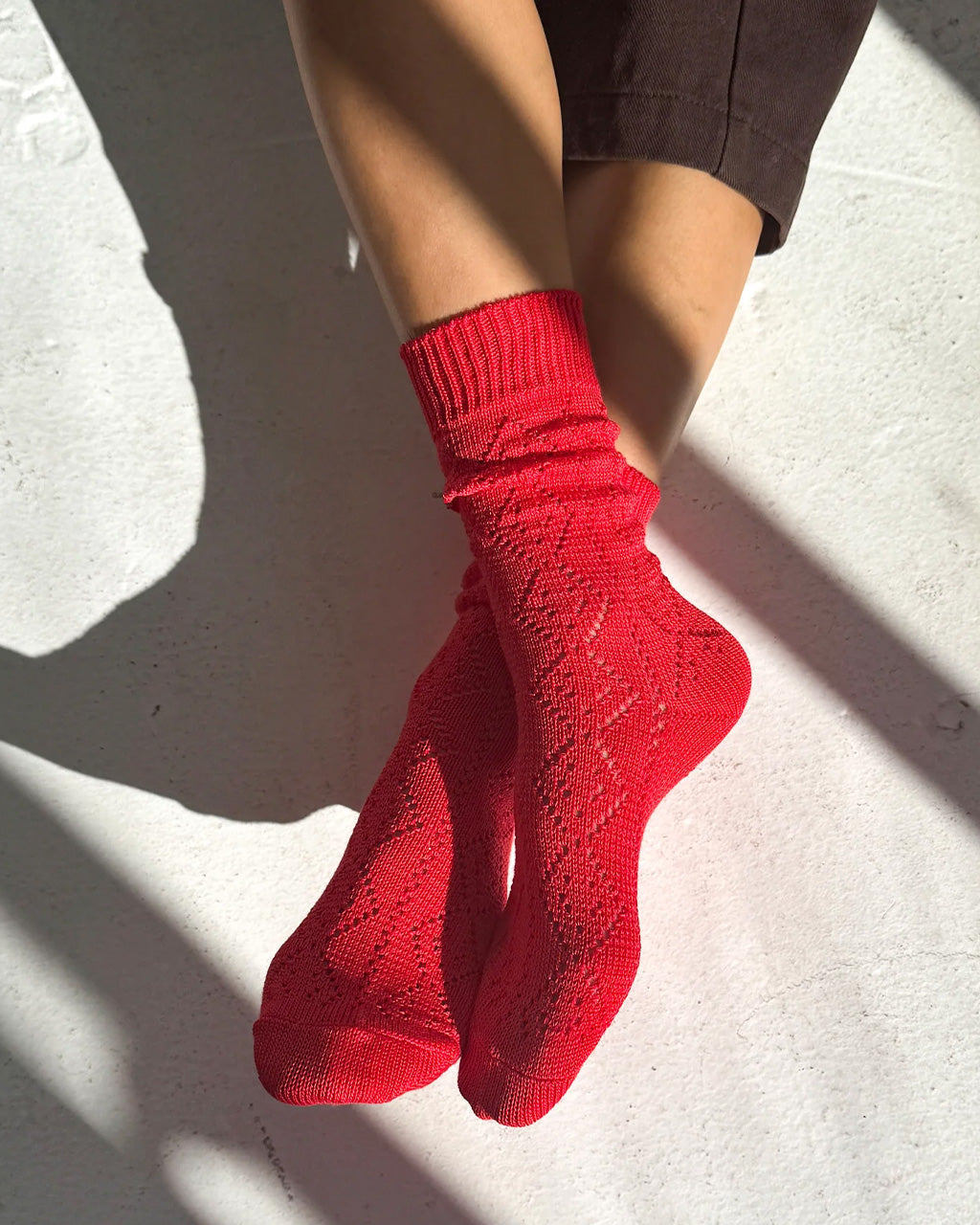 Modal Eyelet Socks - Poppy Red