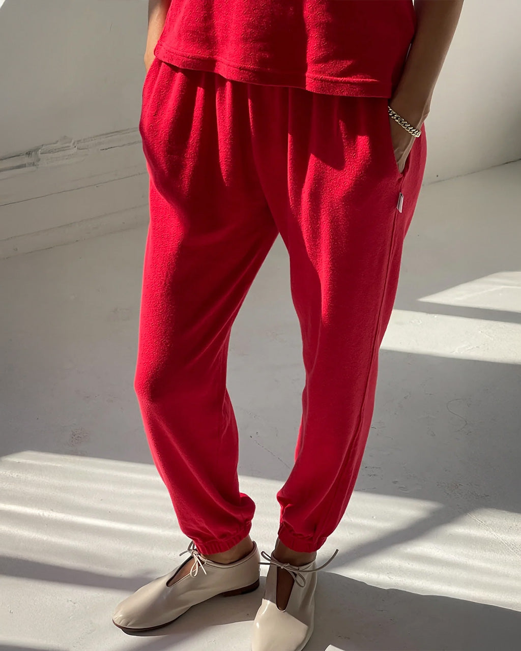 Pointelle Serene Jogger - Red Apple