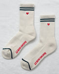 Embroidered Boyfriend Socks - Parchment + Heart
