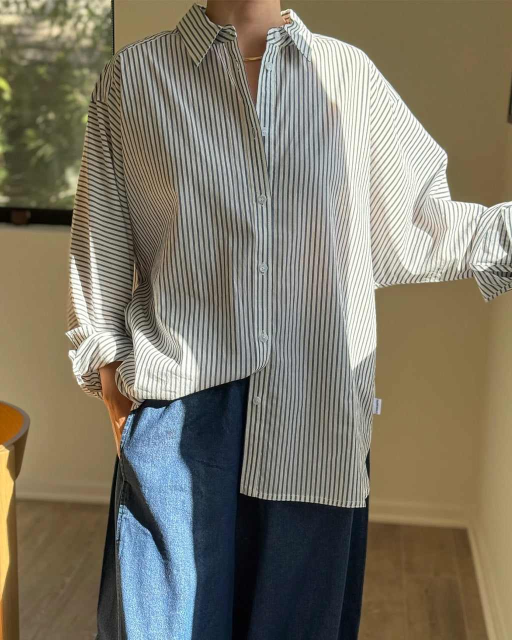 Striped Light Weight Owen Shirt - Denim Stripe