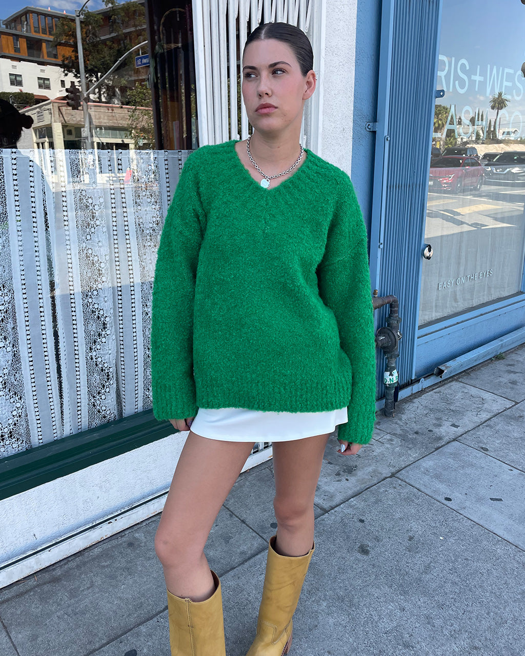 Marion V-Neck Sweater - Kelly Green